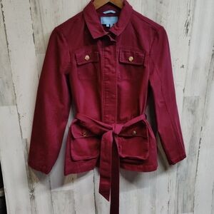 Draper James Belted Twill Field Jacket Women's Medium Deep Berry